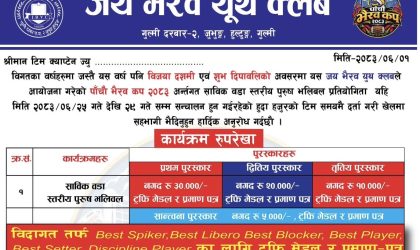 गुल्मीदरबार जुभुङमा वार्ड साविक वार्ड स्तरिय पुरुष भलिबल हुँदै, प्रथम हुनेले पाउनेछ ३० हजार